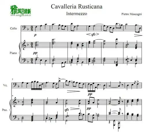 cavalleriarusticanaintermezzo乡村骑士间奏曲大提琴钢琴谱