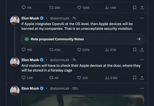 伊隆马斯克禁止iphone17个令人震惊的反应