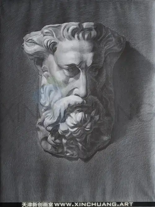 摩西石膏像素描绘画步骤讲解天津新创画室