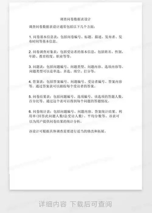 调查问卷数据表设计word模板下载编号qygxkemd熊猫办公