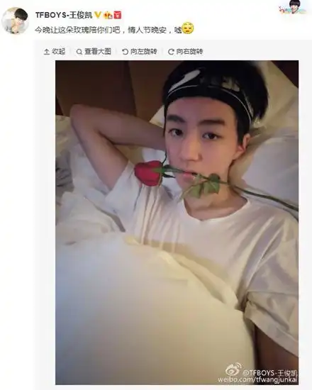 表情tfboys王俊凯晒照嘴叼玫瑰网友调侃撩妹高手微博网友凤凰资讯表情