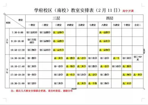 开课通知附教室安排表