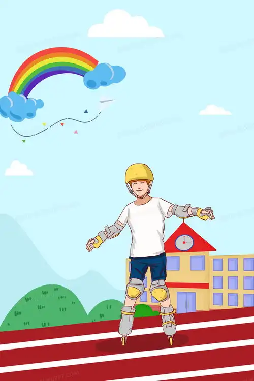 简约手绘清新卡通绿色人物户外运动轮滑背景背景图片素材免费下载人物背景35435315像素