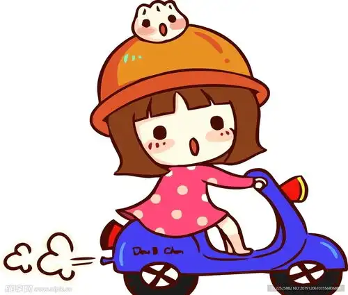 小女孩卡通骑摩托车矢量设计图