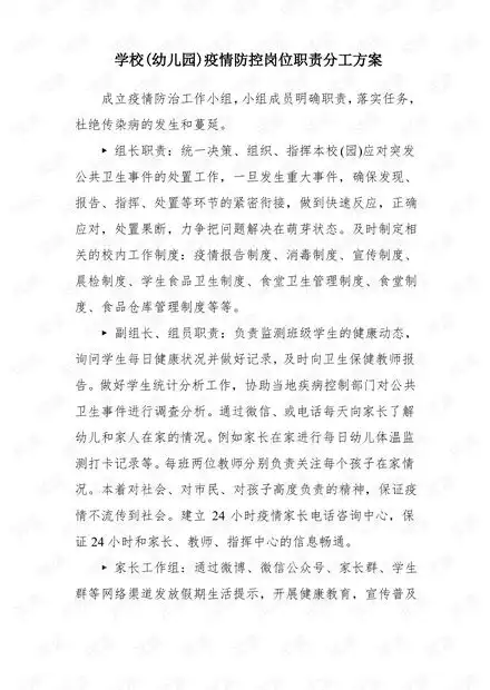 学校幼儿园疫情防控岗位职责分工方案.pdf资源csdn文库