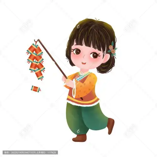 放鞭炮的小女孩插画